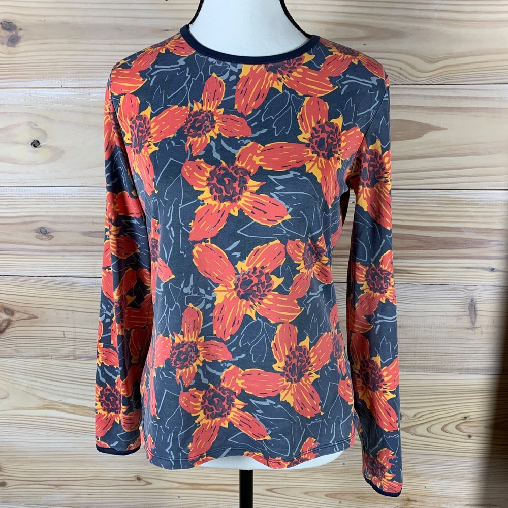 Hang Ten Performance Top Women Small Floral Long Sleeve Sun Shirt Swim Beach